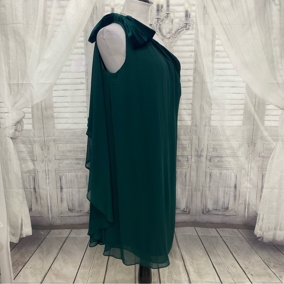 NEW Lauren Ralph Lauren Solid Green Chiffon Velvet One Shoulder Cocktail Dress - Picture 9 of 12